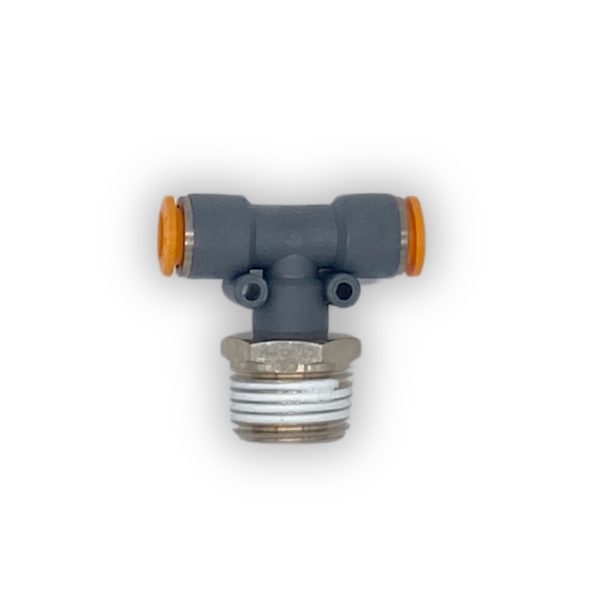 CONECTOR EN T CON ROSCA 1/2 A MANGUERA DE 12MM.