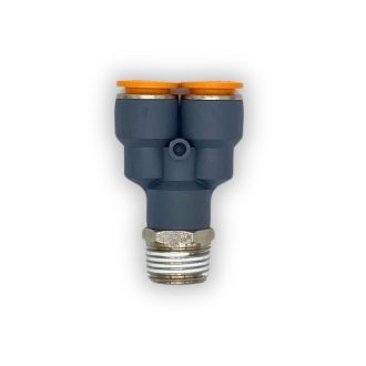 CONECTOR EN Y; CON ROSCA DE 1/2 A MANGUERA DE 12MM.