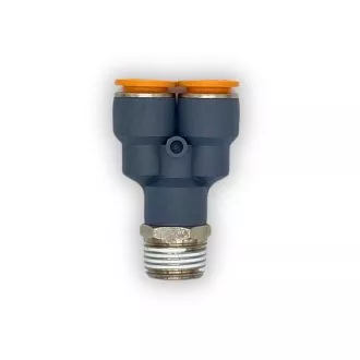 CONECTOR EN Y; CON ROSCA DE 1/8 A MANGUERA DE 6MM.