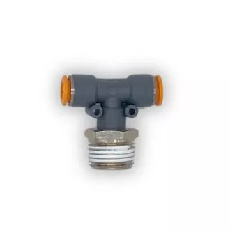 CONECTOR EN T CON ROSCA DE 1/4 A MANGUERA DE 1/4.